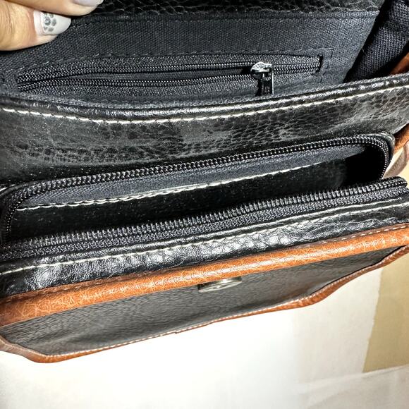 VTG Esprit Accessories Cross Body Bag Magnetic Snap Leather Black Brown - Picture 8 of 10